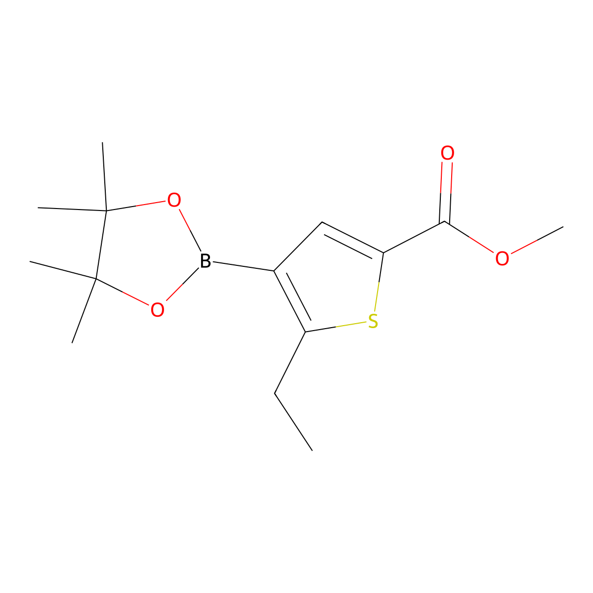 Methyl 5-ethyl-4-(4,4,5,5-tetramethyl-1,3,2-dioxaborolan-2-yl)thiophene-2-carboxylate molecular structure, CAS 1235545-46-6