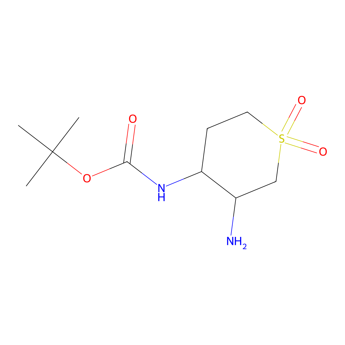 tert-Butyl ((3S,4S)-3-amino-1,1-dioxidotetrahydro-2H-thiopyran-4-yl)carbamate molecular structure, CAS 1235545-54-6
