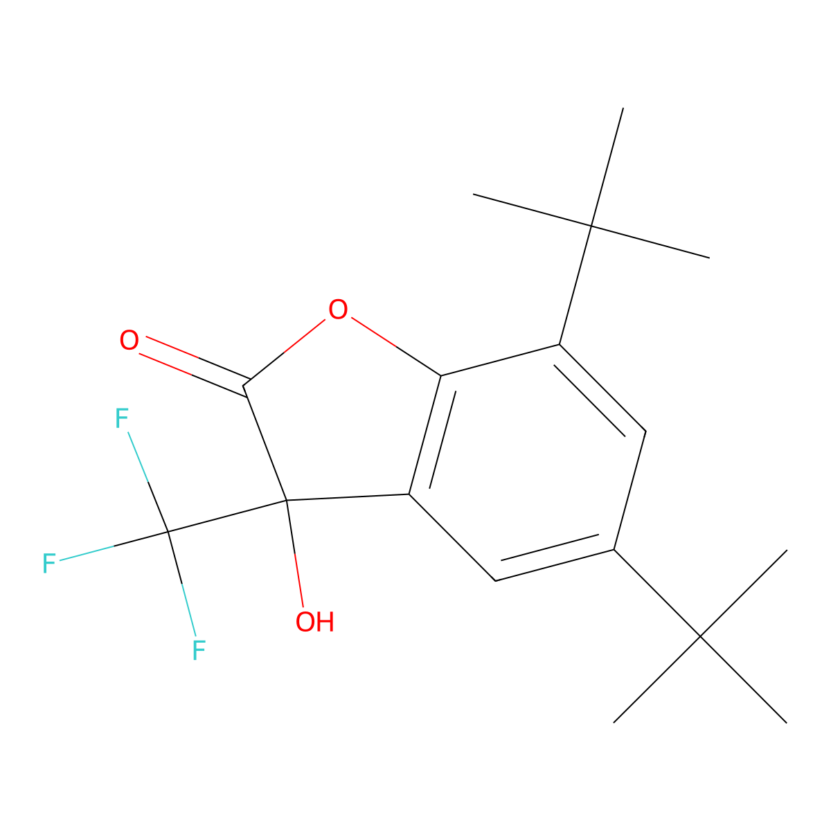 (R,S)-5,7-di-tert-butyl-3-hydroxy-3-trifluoromethyl-3H-benzofuran-2-one molecular structure, CAS 123557-91-5