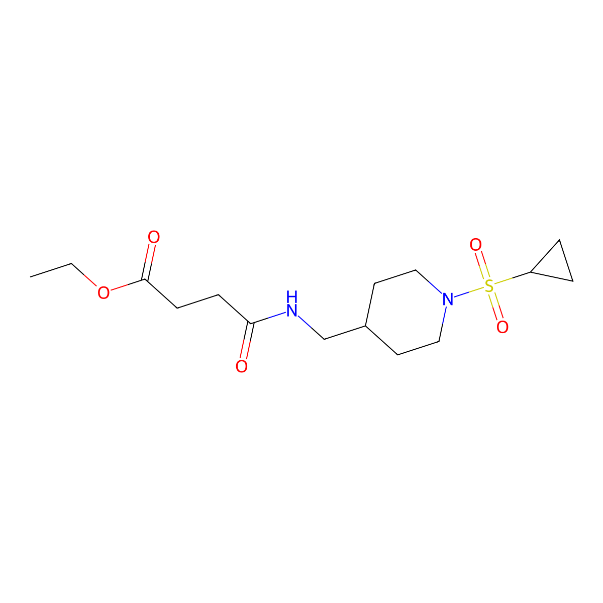Ethyl 4-(((1-(cyclopropylsulfonyl)piperidin-4-yl)methyl)amino)-4-oxobutanoate molecular structure, CAS 1235617-08-9