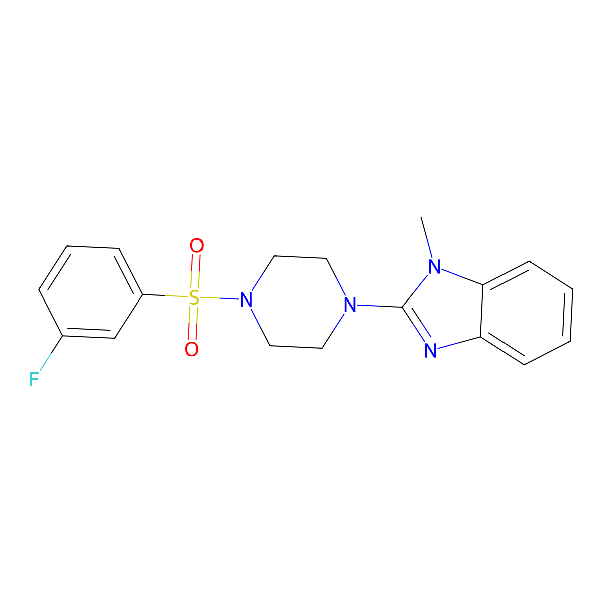 2-(4-((3-fluorophenyl)sulfonyl)piperazin-1-yl)-1-methyl-1H-benzo[d]imidazole molecular structure, CAS 1235617-96-5