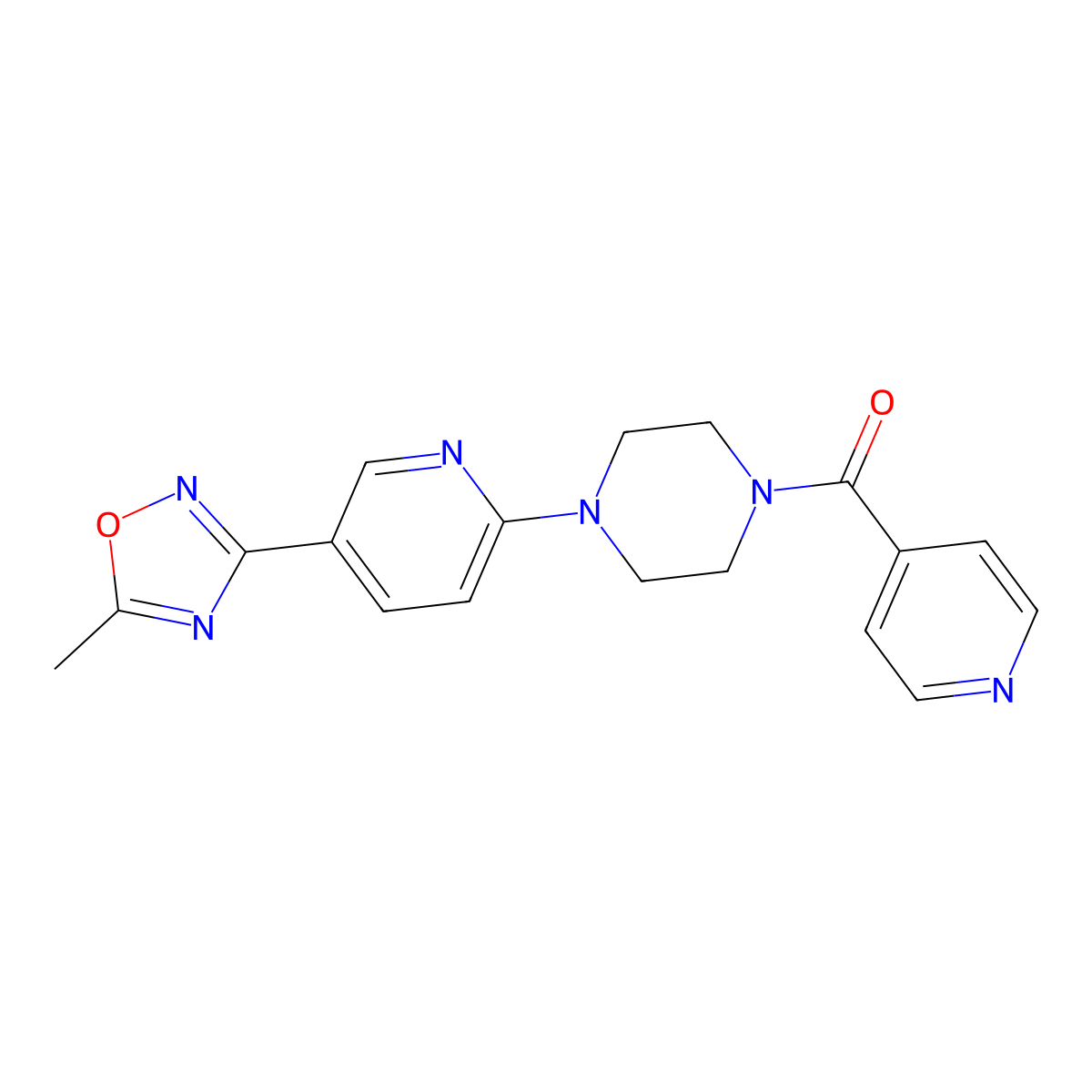 (4-(5-(5-Methyl-1,2,4-oxadiazol-3-yl)pyridin-2-yl)piperazin-1-yl)(pyridin-4-yl)methanone molecular structure, CAS 1235619-50-7