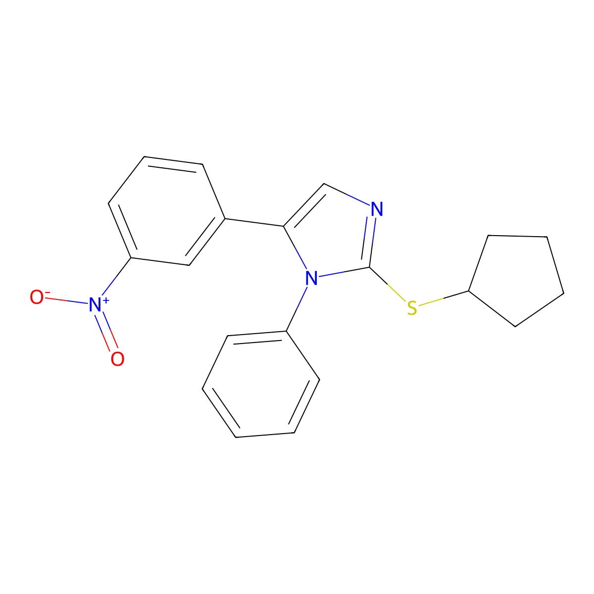 2-(cyclopentylthio)-5-(3-nitrophenyl)-1-phenyl-1H-imidazole molecular structure, CAS 1235619-94-9