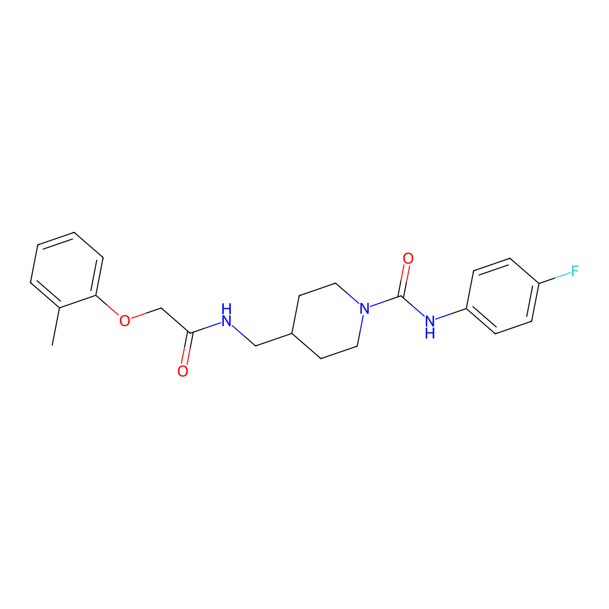 N-(4-fluorophenyl)-4-((2-(o-tolyloxy)acetamido)methyl)piperidine-1-carboxamide molecular structure, CAS 1235620-95-7
