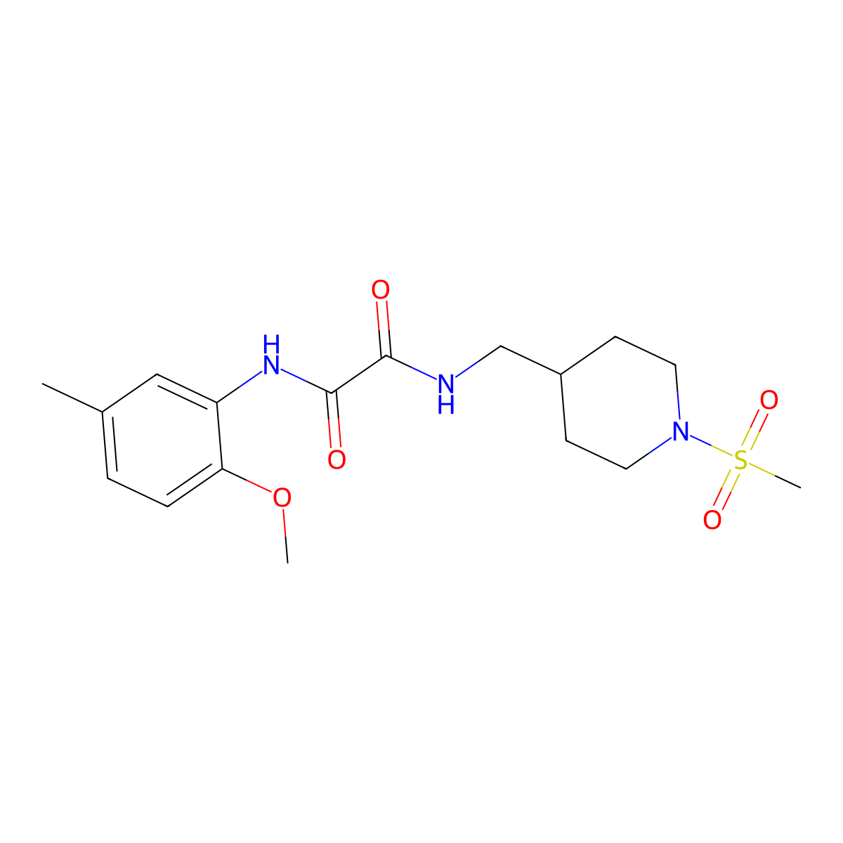 N1-(2-methoxy-5-methylphenyl)-N2-((1-(methylsulfonyl)piperidin-4-yl)methyl)oxalamide molecular structure, CAS 1235621-43-8