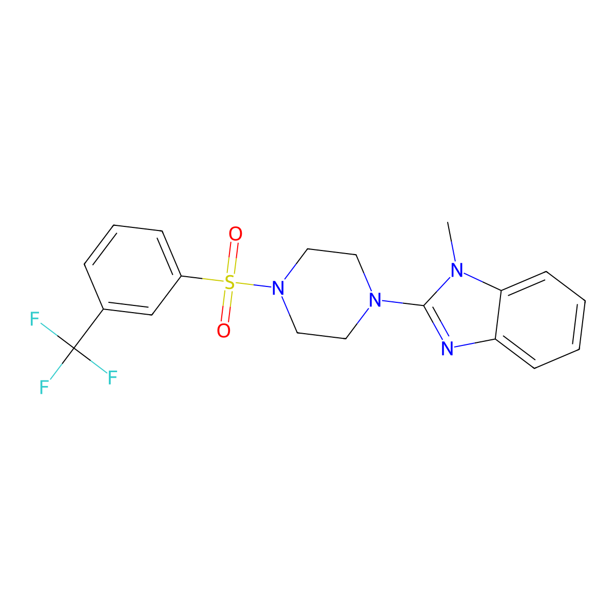 1-methyl-2-(4-((3-(trifluoromethyl)phenyl)sulfonyl)piperazin-1-yl)-1H-benzo[d]imidazole molecular structure, CAS 1235621-90-5