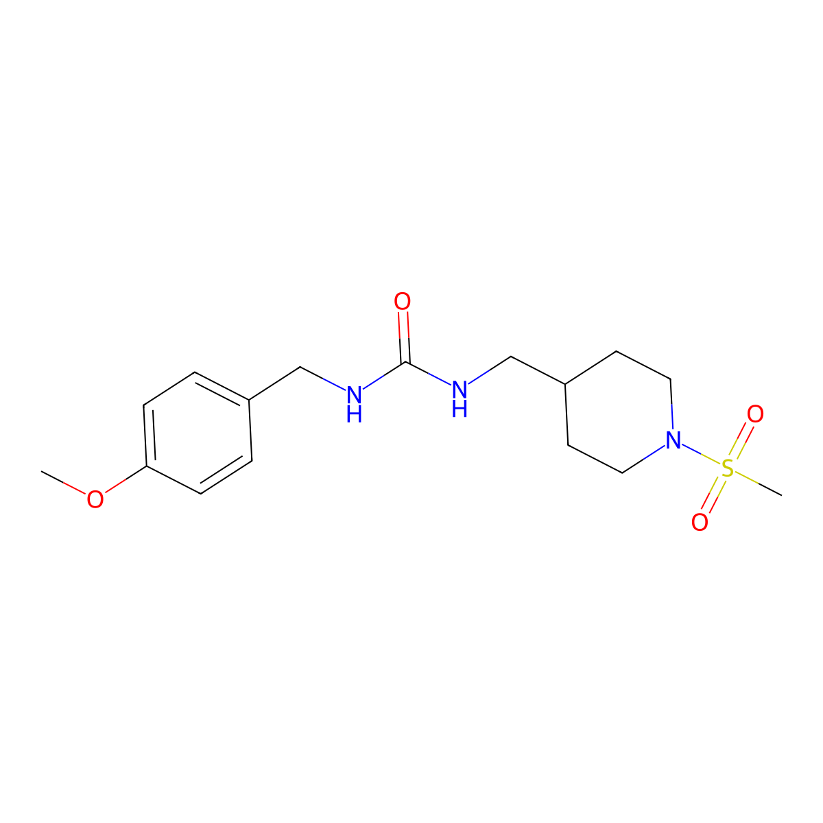 1-(4-Methoxybenzyl)-3-((1-(methylsulfonyl)piperidin-4-yl)methyl)urea molecular structure, CAS 1235621-99-4