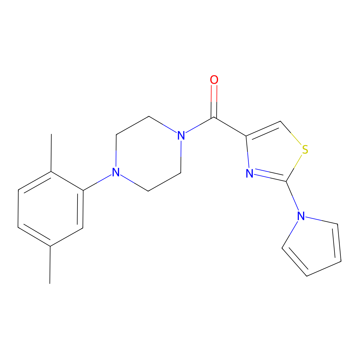 (2-(1H-pyrrol-1-yl)thiazol-4-yl)(4-(2,5-dimethylphenyl)piperazin-1-yl)methanone molecular structure, CAS 1235622-00-0