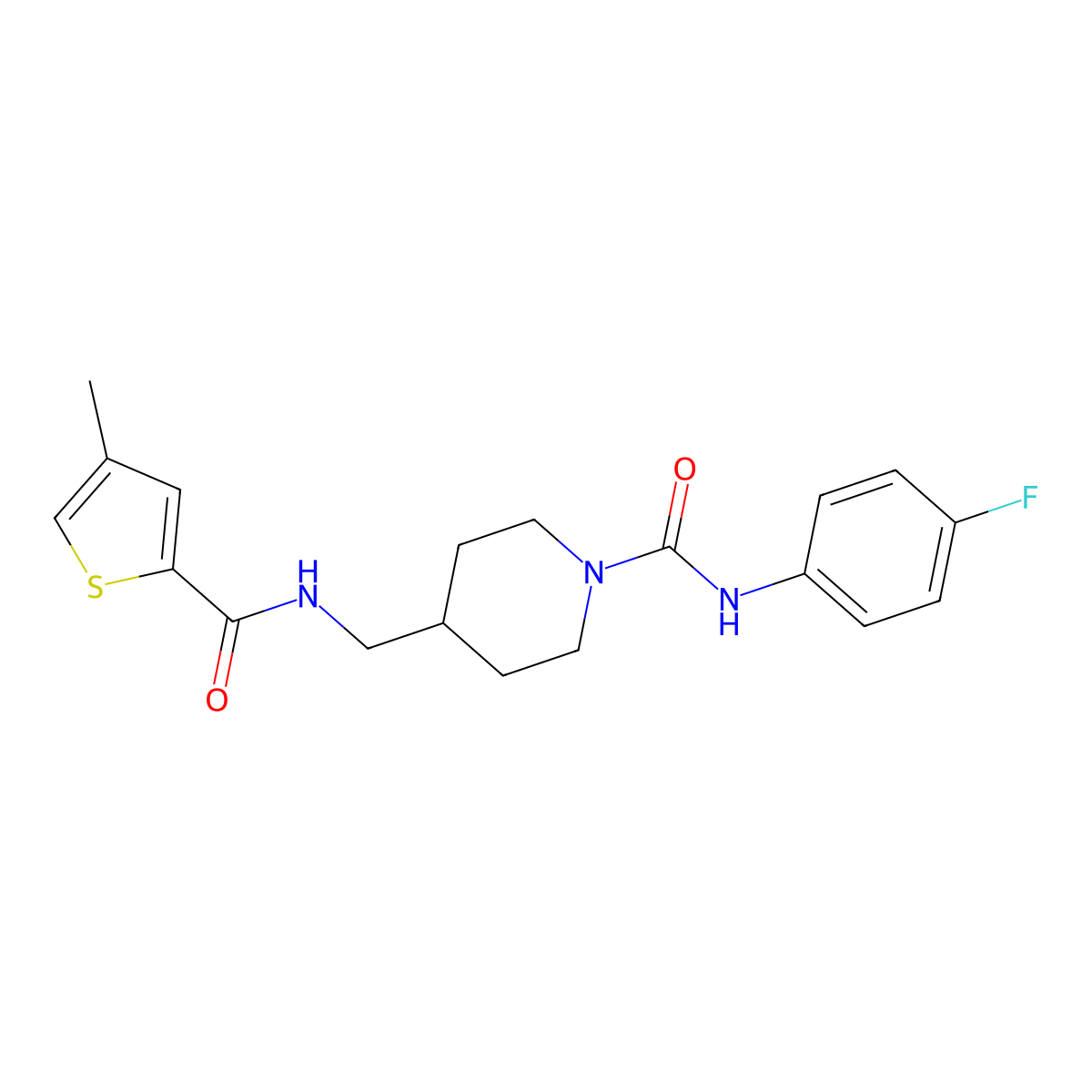 N-(4-fluorophenyl)-4-((4-methylthiophene-2-carboxamido)methyl)piperidine-1-carboxamide molecular structure, CAS 1235624-22-2