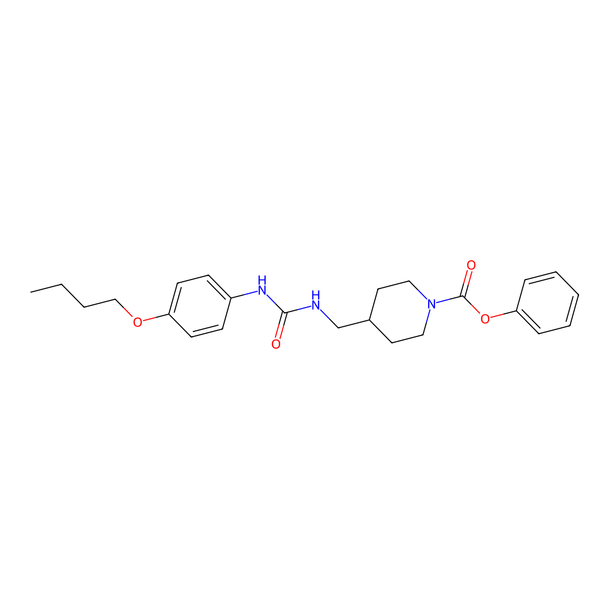 Phenyl 4-((3-(4-butoxyphenyl)ureido)methyl)piperidine-1-carboxylate molecular structure, CAS 1235624-93-7