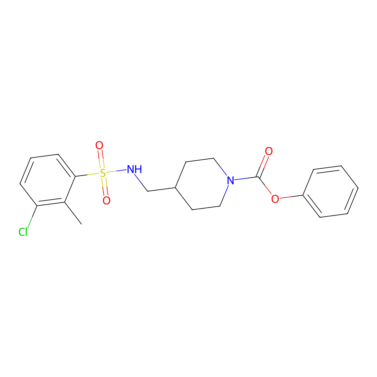 Phenyl 4-[(3-chloro-2-methylbenzenesulfonamido)methyl]piperidine-1-carboxylate molecular structure, CAS 1235624-95-9
