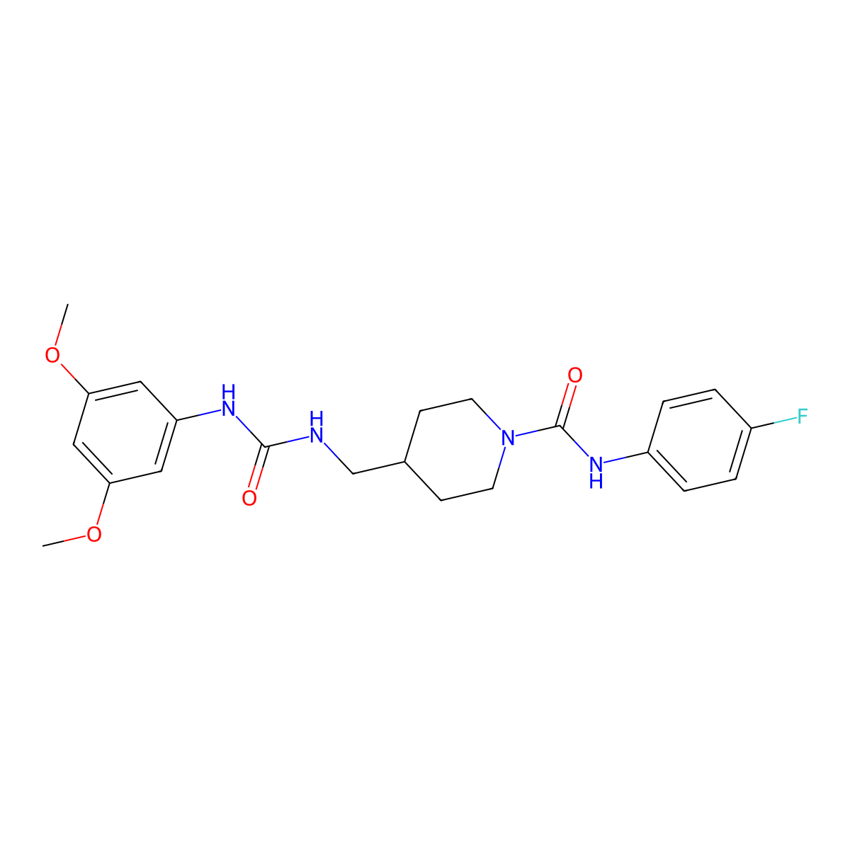 4-((3-(3,5-dimethoxyphenyl)ureido)methyl)-N-(4-fluorophenyl)piperidine-1-carboxamide molecular structure, CAS 1235625-12-3
