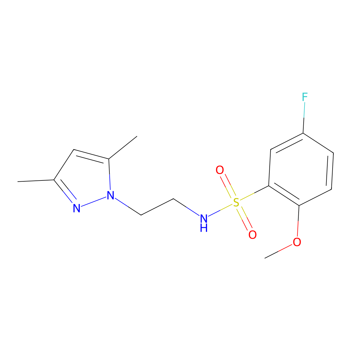 N-(2-(3,5-dimethyl-1H-pyrazol-1-yl)ethyl)-5-fluoro-2-methoxybenzenesulfonamide molecular structure, CAS 1235625-42-9