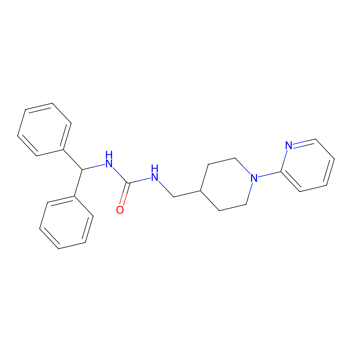 1-Benzhydryl-3-((1-(pyridin-2-yl)piperidin-4-yl)methyl)urea molecular structure, CAS 1235626-18-2