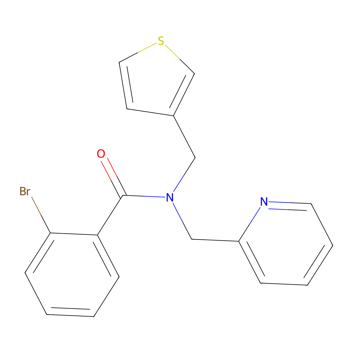 2-bromo-N-(pyridin-2-ylmethyl)-N-(thiophen-3-ylmethyl)benzamide molecular structure, CAS 1235626-77-3