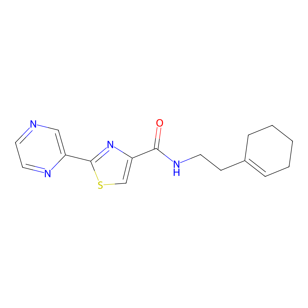 N-(2-(cyclohex-1-en-1-yl)ethyl)-2-(pyrazin-2-yl)thiazole-4-carboxamide molecular structure, CAS 1235629-16-9