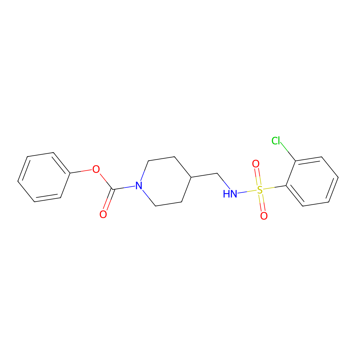 Phenyl 4-[(2-chlorobenzenesulfonamido)methyl]piperidine-1-carboxylate molecular structure, CAS 1235629-41-0