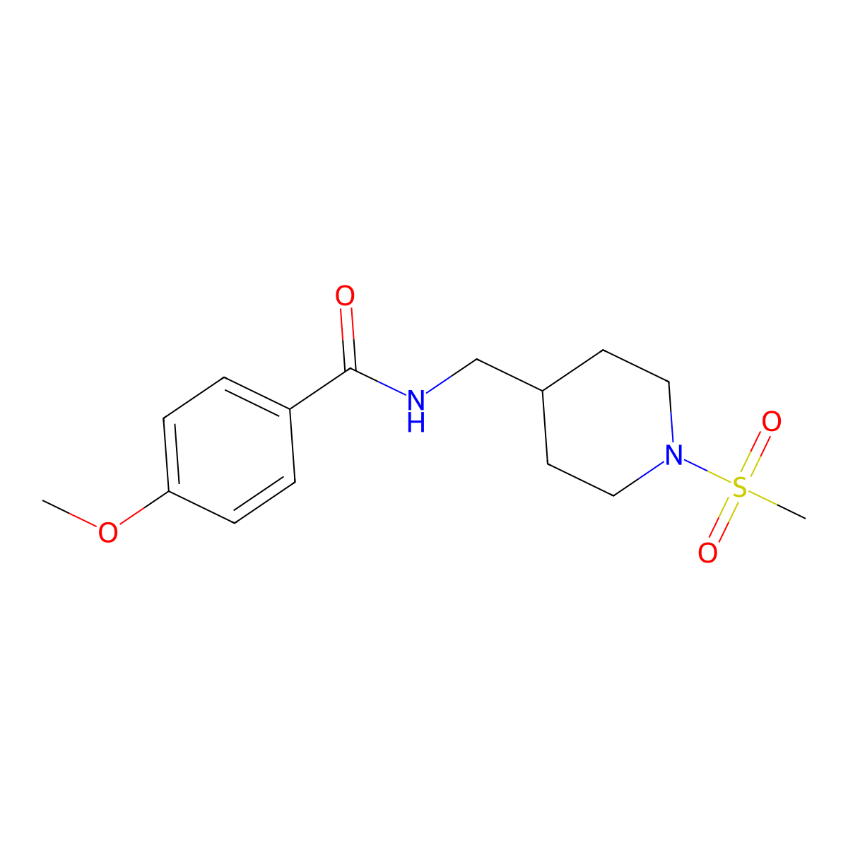 4-methoxy-N-((1-(methylsulfonyl)piperidin-4-yl)methyl)benzamide molecular structure, CAS 1235629-61-4