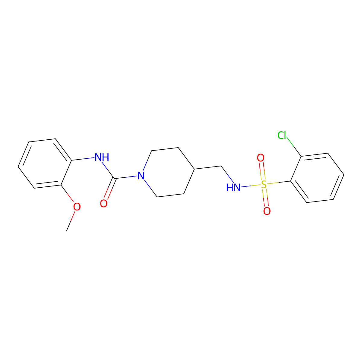 4-((2-chlorophenylsulfonamido)methyl)-N-(2-methoxyphenyl)piperidine-1-carboxamide molecular structure, CAS 1235629-79-4