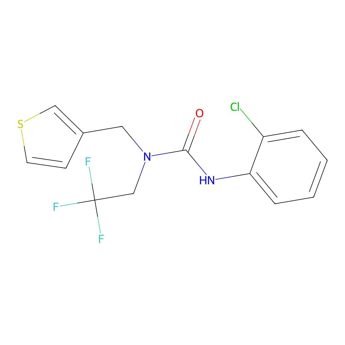 3-(2-Chlorophenyl)-1-(thiophen-3-ylmethyl)-1-(2,2,2-trifluoroethyl)urea molecular structure, CAS 1235631-09-0