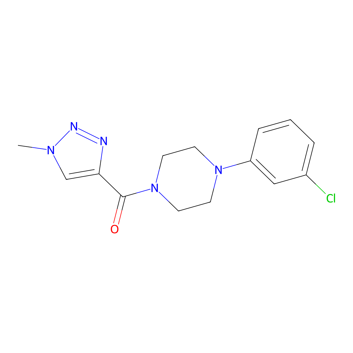 (4-(3-chlorophenyl)piperazin-1-yl)(1-methyl-1H-1,2,3-triazol-4-yl)methanone molecular structure, CAS 1235631-17-0