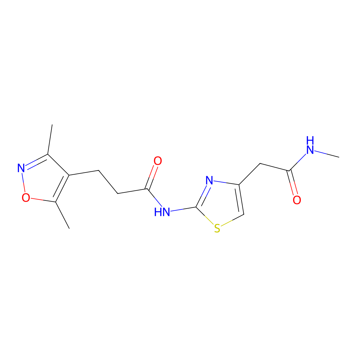 3-(3,5-dimethylisoxazol-4-yl)-N-(4-(2-(methylamino)-2-oxoethyl)thiazol-2-yl)propanamide molecular structure, CAS 1235631-58-9