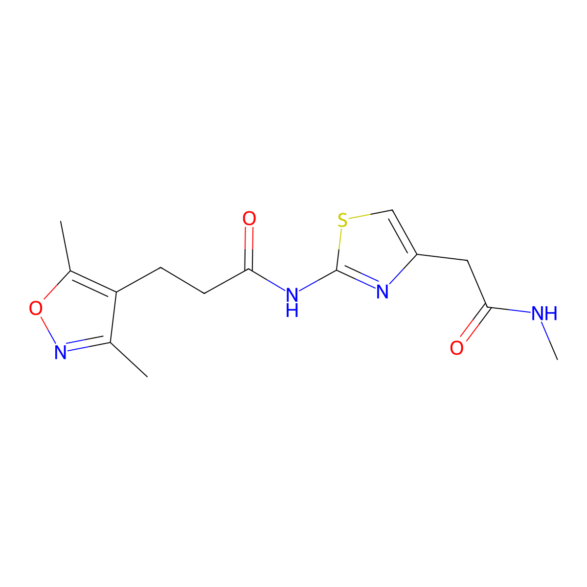 3-(3,5-dimethylisoxazol-4-yl)-N-(4-(2-(methylamino)-2-oxoethyl)thiazol-2-yl)propanamide molecular structure, CAS 1235631-58-9