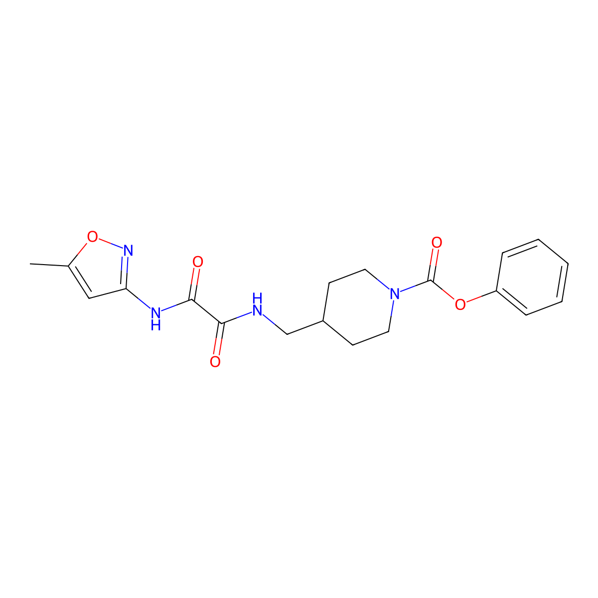 Phenyl 4-((2-((5-methylisoxazol-3-yl)amino)-2-oxoacetamido)methyl)piperidine-1-carboxylate molecular structure, CAS 1235631-59-0