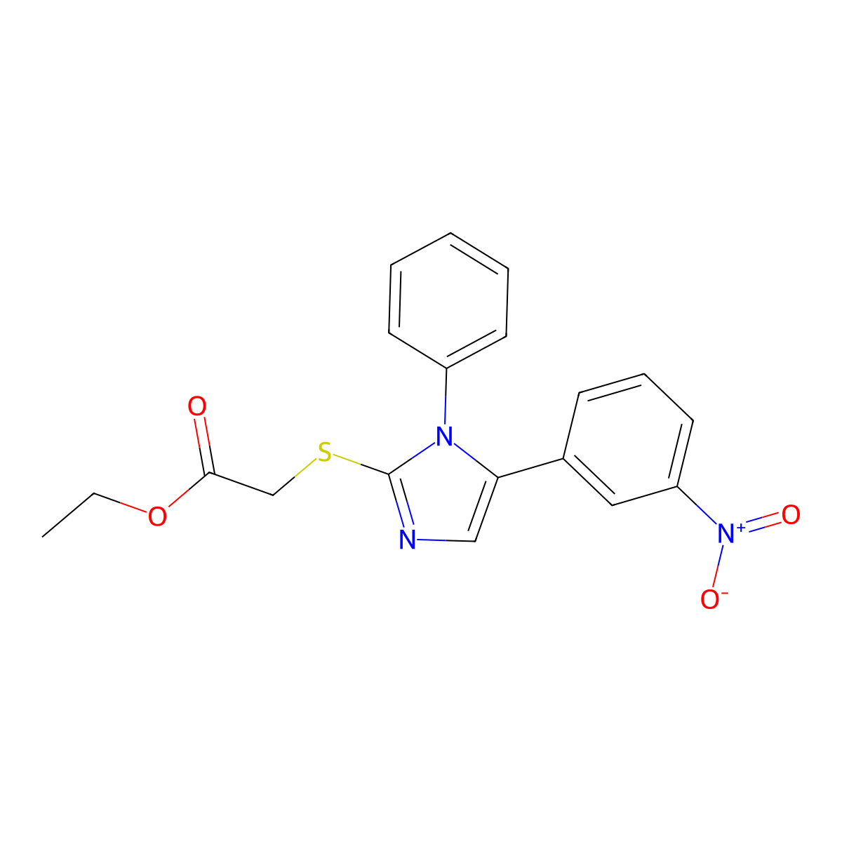 ethyl 2-((5-(3-nitrophenyl)-1-phenyl-1H-imidazol-2-yl)thio)acetate molecular structure, CAS 1235631-60-3