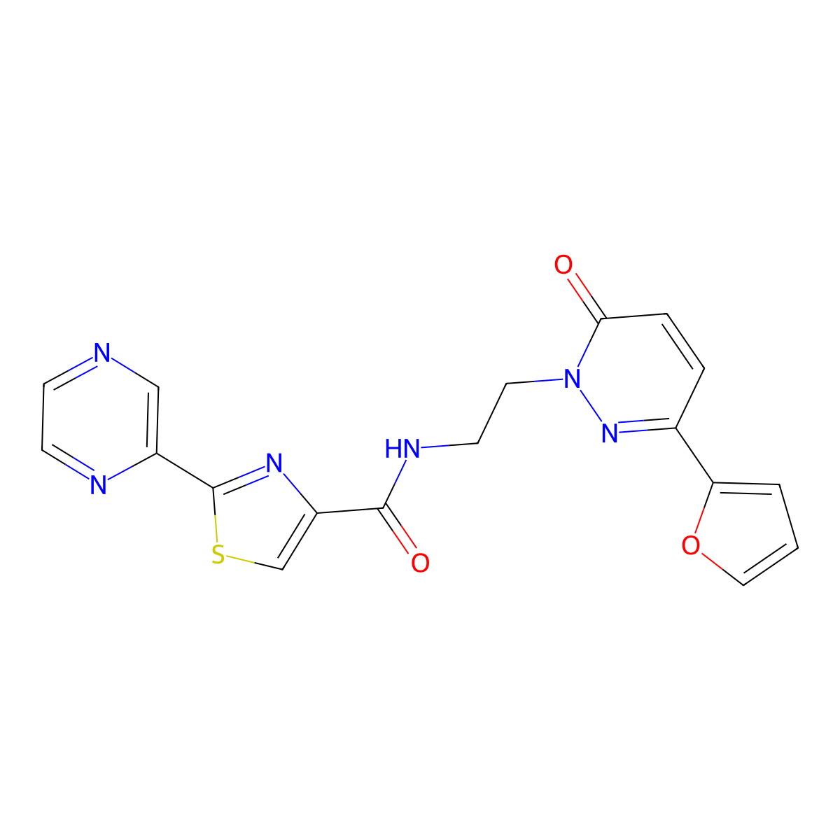 N-(2-(3-(furan-2-yl)-6-oxopyridazin-1(6H)-yl)ethyl)-2-(pyrazin-2-yl)thiazole-4-carboxamide molecular structure, CAS 1235632-32-2