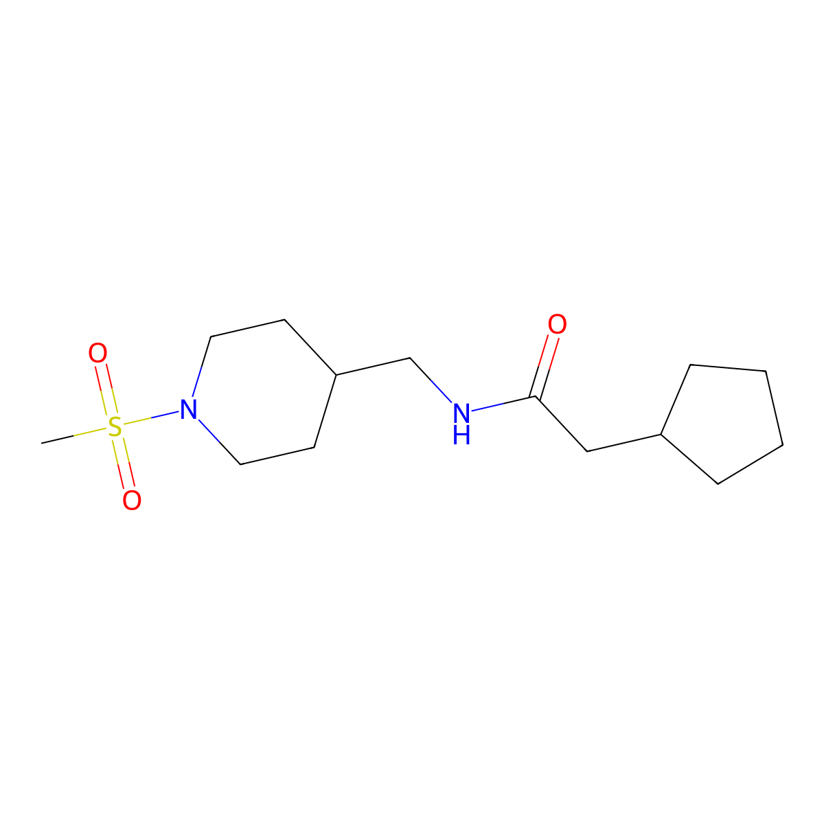 2-cyclopentyl-N-((1-(methylsulfonyl)piperidin-4-yl)methyl)acetamide molecular structure, CAS 1235632-46-8