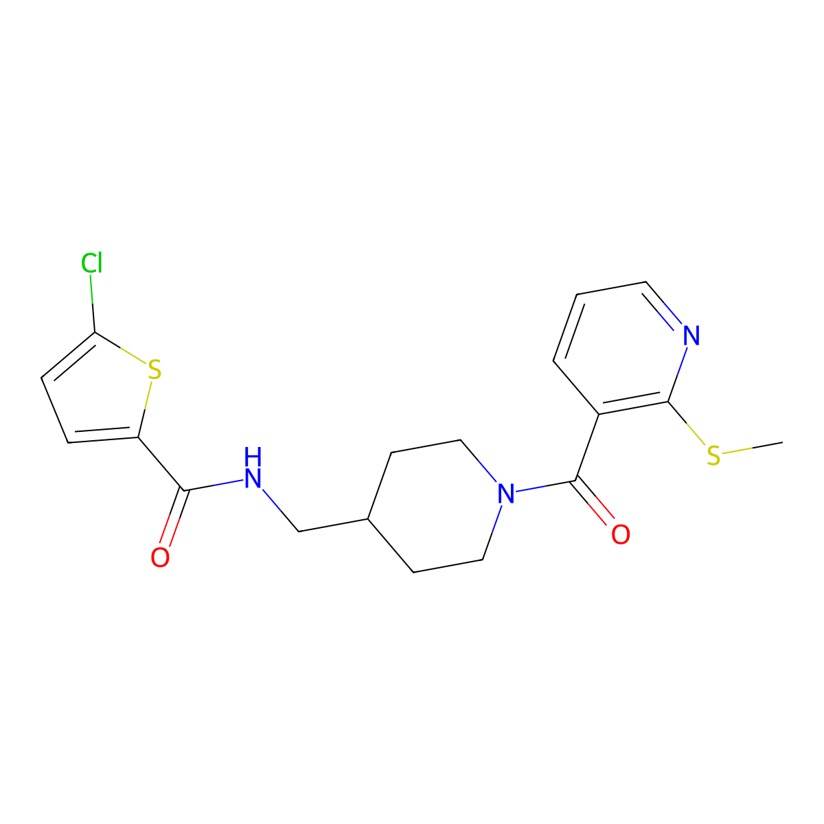5-chloro-N-((1-(2-(methylthio)nicotinoyl)piperidin-4-yl)methyl)thiophene-2-carboxamide molecular structure, CAS 1235632-85-5