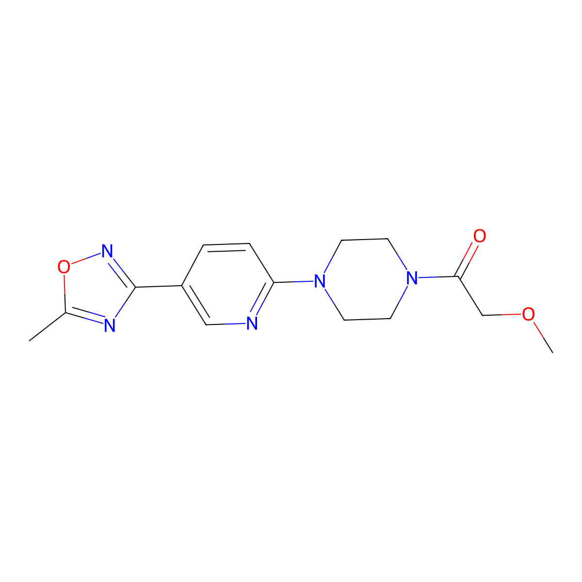 2-Methoxy-1-(4-(5-(5-methyl-1,2,4-oxadiazol-3-yl)pyridin-2-yl)piperazin-1-yl)ethanone molecular structure, CAS 1235633-61-0