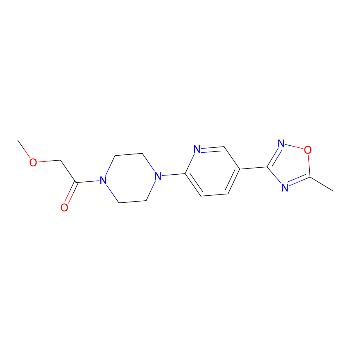 2-Methoxy-1-(4-(5-(5-methyl-1,2,4-oxadiazol-3-yl)pyridin-2-yl)piperazin-1-yl)ethanone molecular structure, CAS 1235633-61-0
