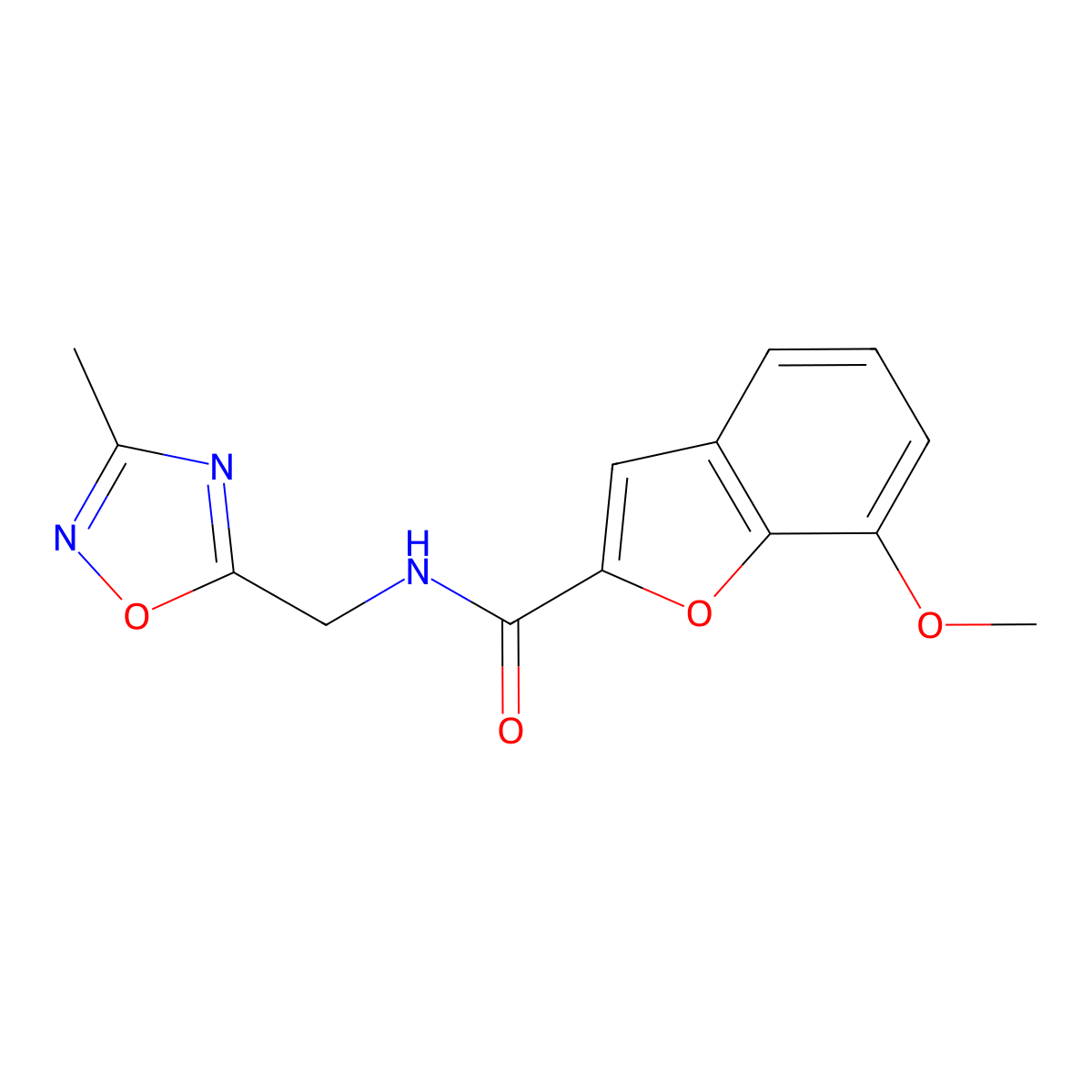 7-methoxy-N-((3-methyl-1,2,4-oxadiazol-5-yl)methyl)benzofuran-2-carboxamide molecular structure, CAS 1235635-05-8