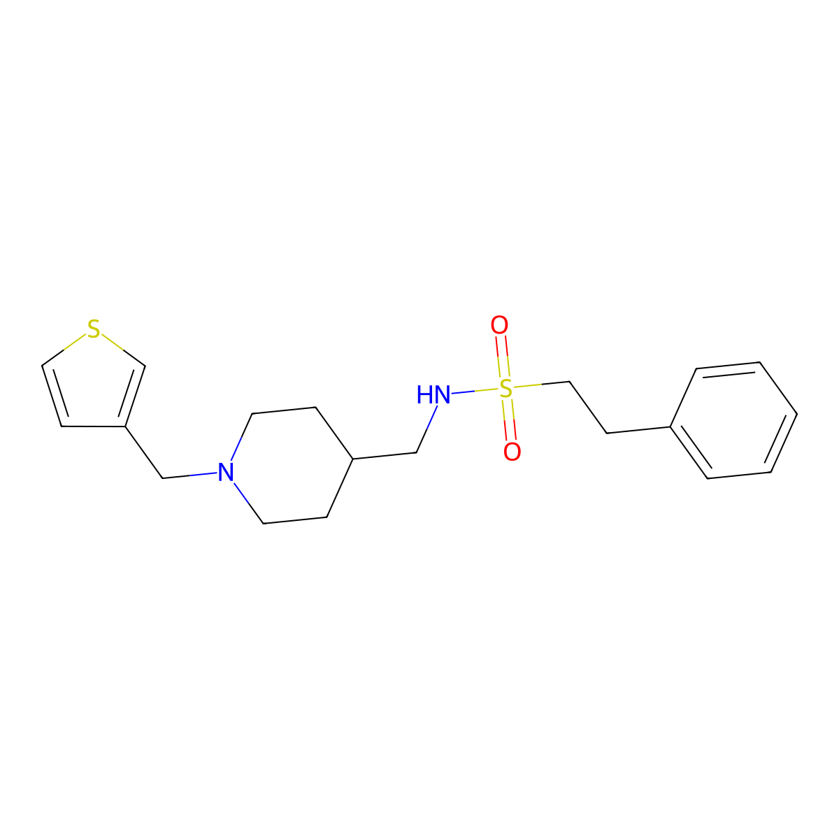 2-phenyl-N-((1-(thiophen-3-ylmethyl)piperidin-4-yl)methyl)ethanesulfonamide molecular structure, CAS 1235635-08-1