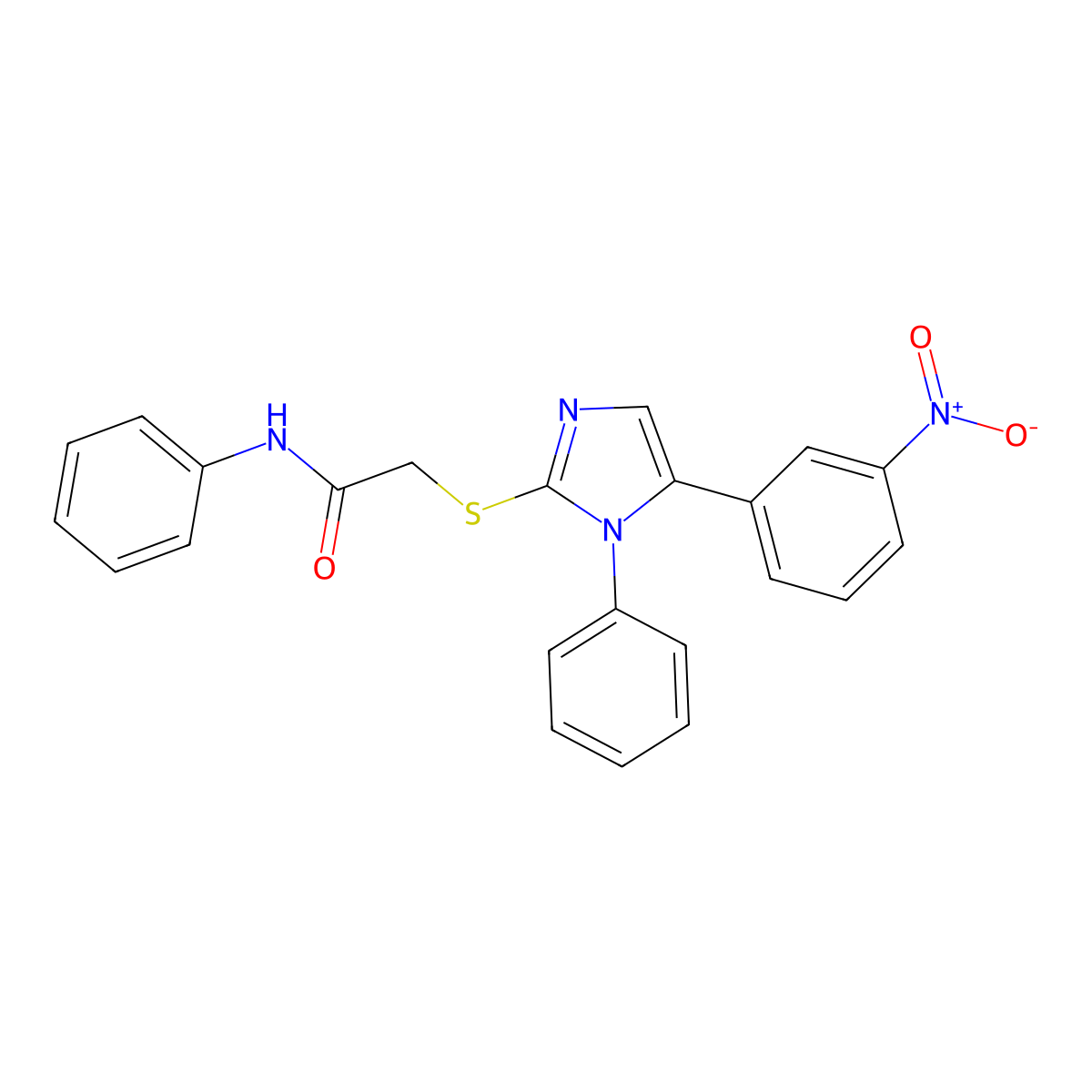 2-((5-(3-nitrophenyl)-1-phenyl-1H-imidazol-2-yl)thio)-N-phenylacetamide molecular structure, CAS 1235635-56-9