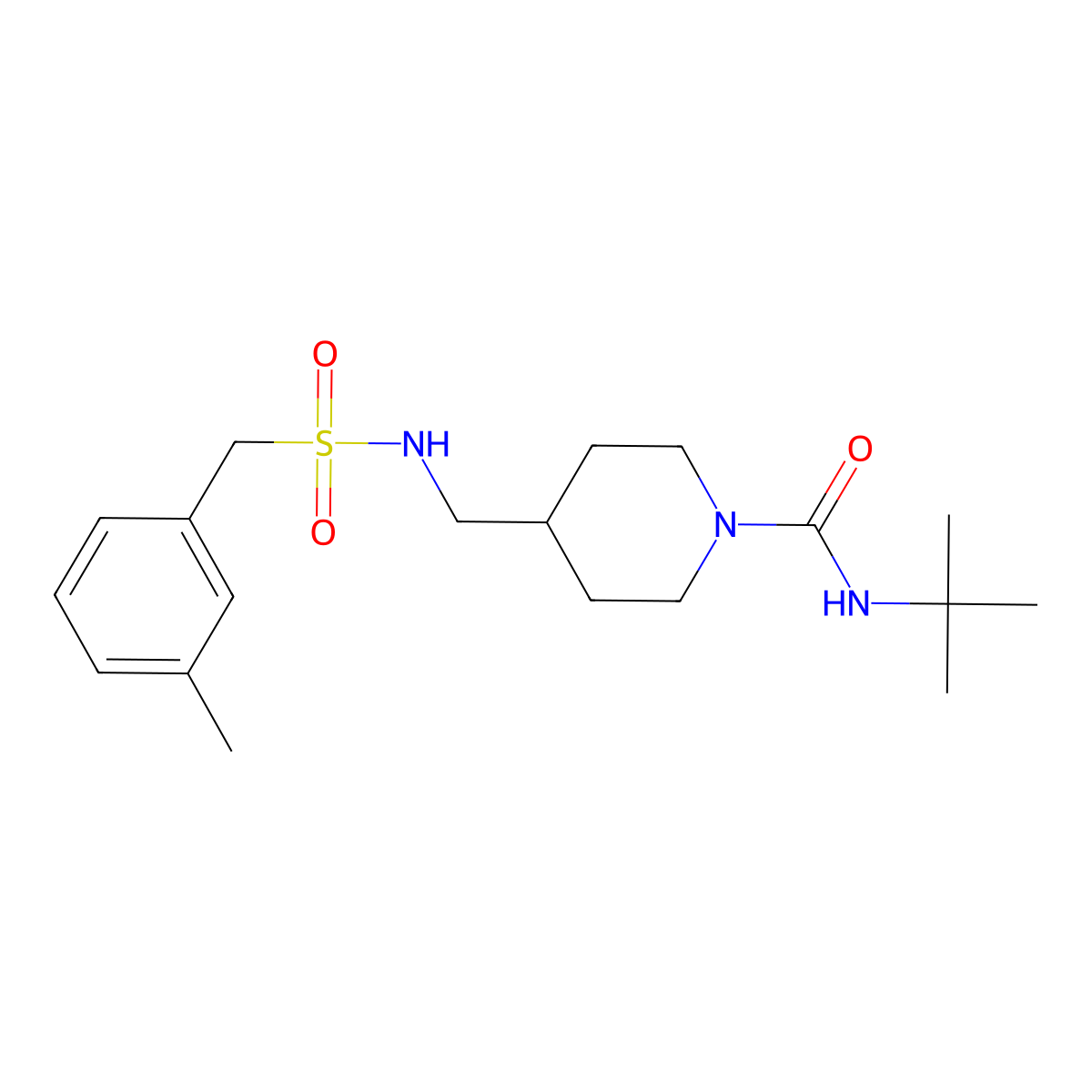 N-tert-butyl-4-{[(3-methylphenyl)methanesulfonamido]methyl}piperidine-1-carboxamide molecular structure, CAS 1235635-77-4