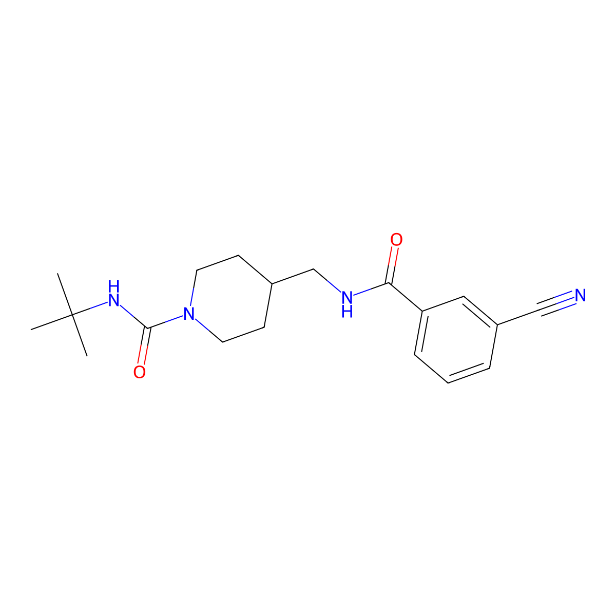 N-(tert-butyl)-4-((3-cyanobenzamido)methyl)piperidine-1-carboxamide molecular structure, CAS 1235635-92-3
