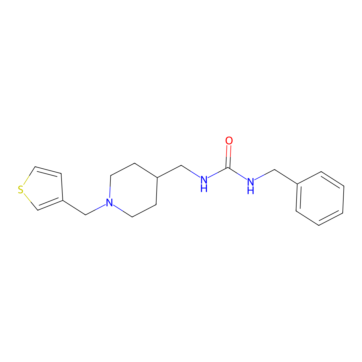 1-Benzyl-3-((1-(thiophen-3-ylmethyl)piperidin-4-yl)methyl)urea molecular structure, CAS 1235636-40-4