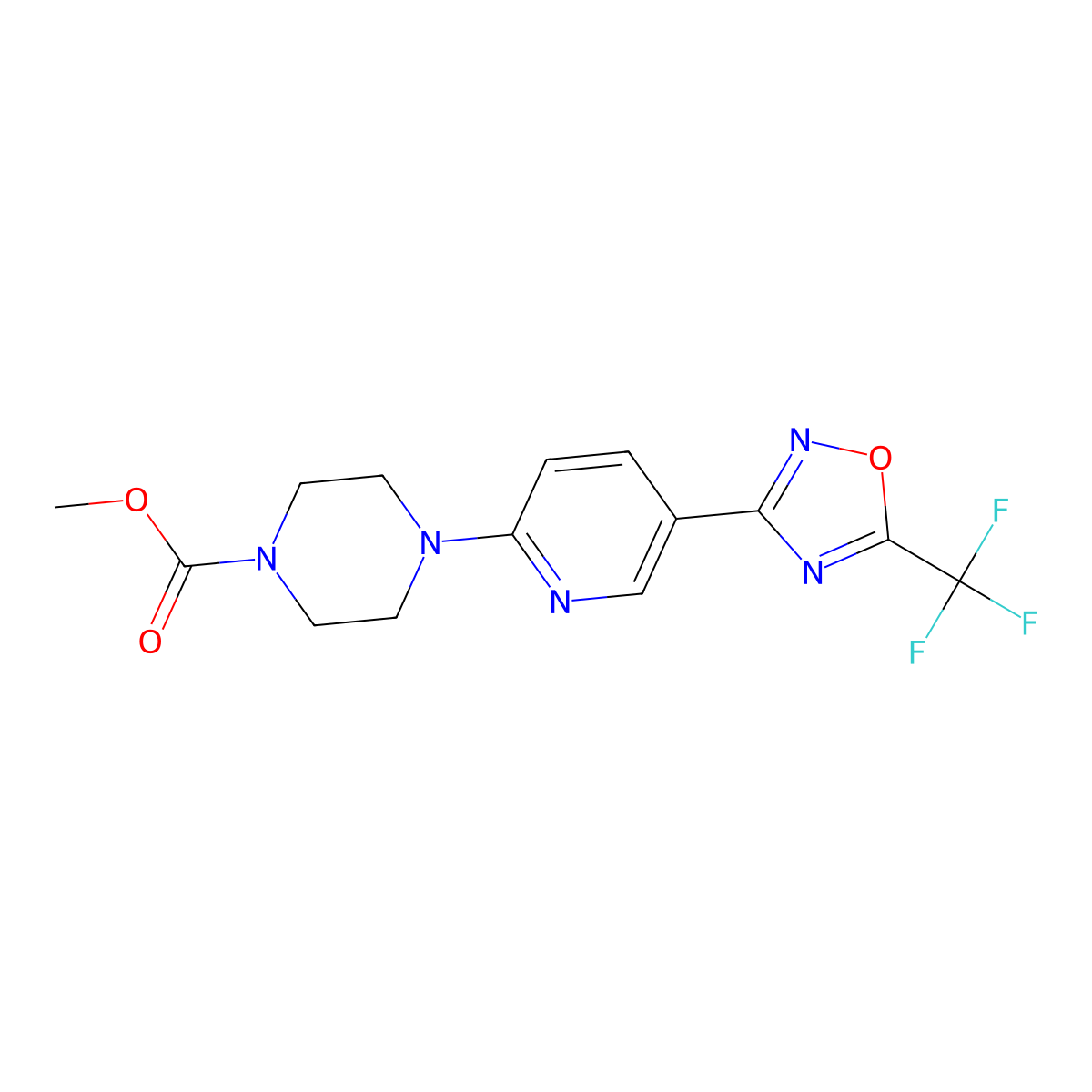Methyl 4-{5-[5-(trifluoromethyl)-1,2,4-oxadiazol-3-yl]pyridin-2-yl}piperazine-1-carboxylate molecular structure, CAS 1235636-82-4