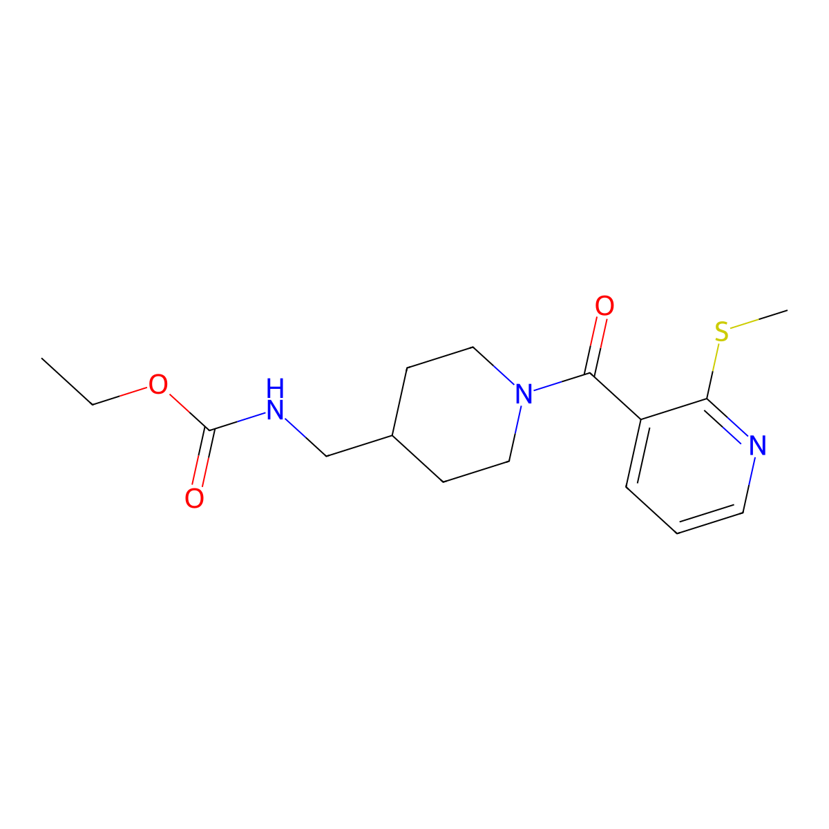 Ethyl ((1-(2-(methylthio)nicotinoyl)piperidin-4-yl)methyl)carbamate molecular structure, CAS 1235637-10-1