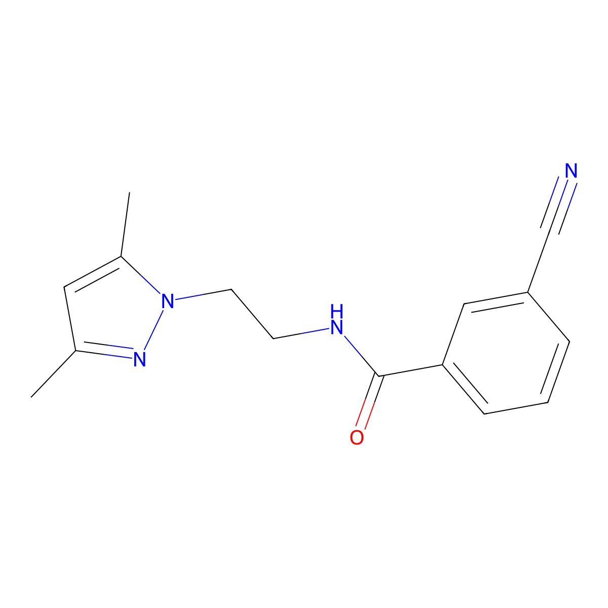 3-cyano-N-[2-(3,5-dimethyl-1H-pyrazol-1-yl)ethyl]benzamide molecular structure, CAS 1235637-57-6
