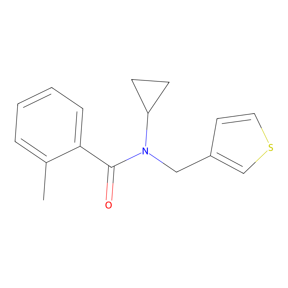 N-cyclopropyl-2-methyl-N-(thiophen-3-ylmethyl)benzamide molecular structure, CAS 1235638-46-6