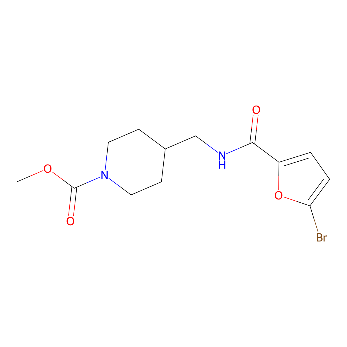 Methyl 4-((5-bromofuran-2-carboxamido)methyl)piperidine-1-carboxylate molecular structure, CAS 1235639-15-2