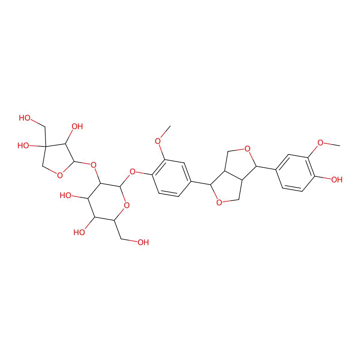 2-Methoxy-4-[(1S,3aR,4S,6aR)-tetrahydro-4-(4-hydroxy-3-methoxyphenyl)-1H,3H-furo[3,4-c]furan-1-yl]phenyl 2-O-D-apio-beta-D-furanosyl-beta-D-glucopyranoside molecular structure, CAS 123564-49-8