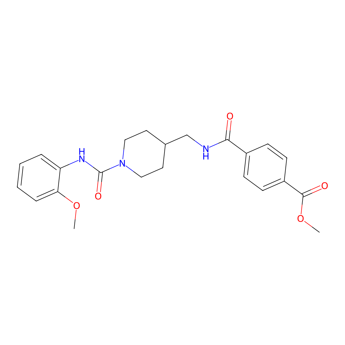Methyl 4-(((1-((2-methoxyphenyl)carbamoyl)piperidin-4-yl)methyl)carbamoyl)benzoate molecular structure, CAS 1235640-43-3