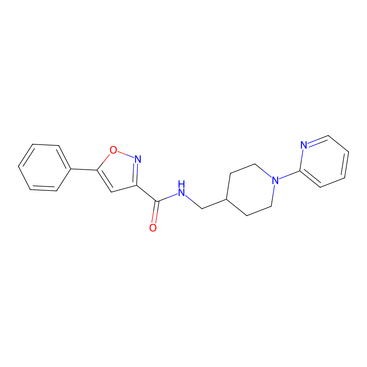 5-phenyl-N-((1-(pyridin-2-yl)piperidin-4-yl)methyl)isoxazole-3-carboxamide molecular structure, CAS 1235640-61-5