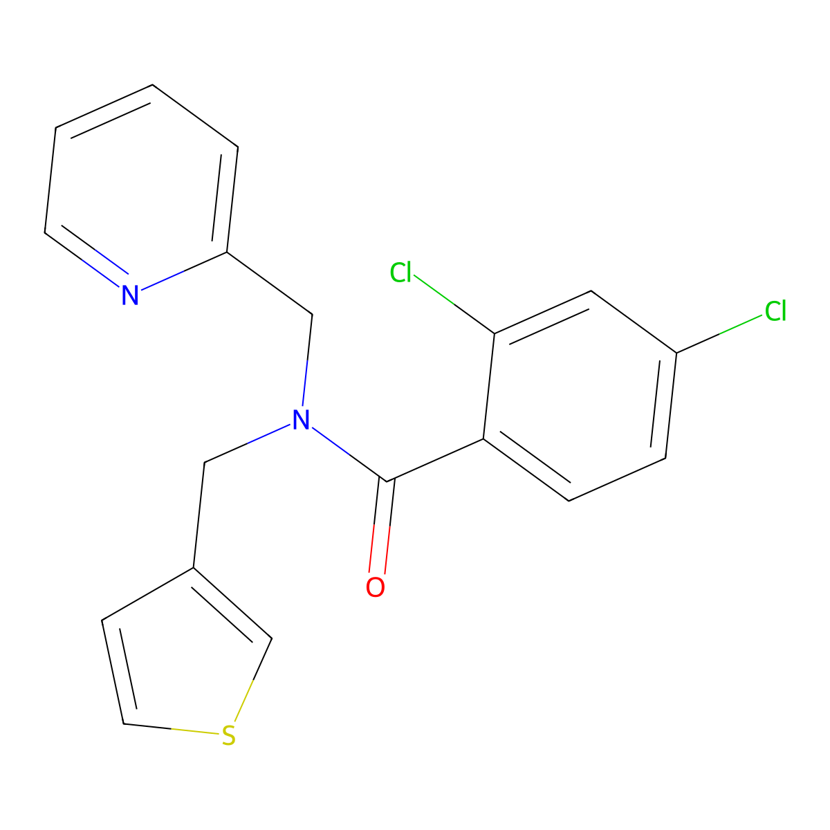 2,4-dichloro-N-(pyridin-2-ylmethyl)-N-(thiophen-3-ylmethyl)benzamide molecular structure, CAS 1235642-51-9