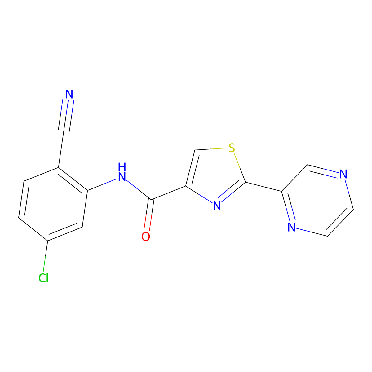 N-(5-chloro-2-cyanophenyl)-2-(pyrazin-2-yl)thiazole-4-carboxamide molecular structure, CAS 1235644-51-5